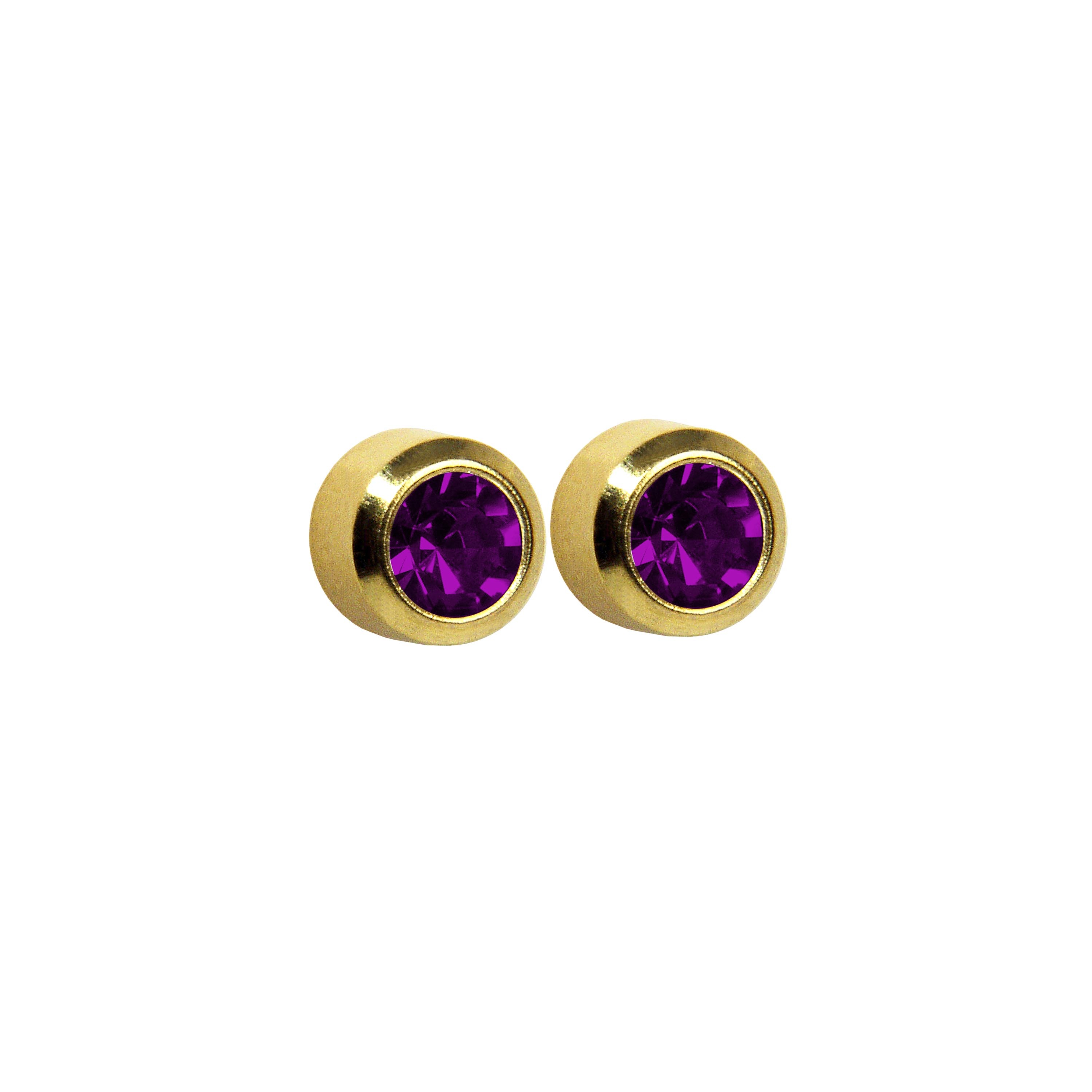 3MM - Bezel - February Amethyst – Reddish Purple | 24K Gold Plated Piercing Ear Studs come Fashion Earrings | Studex Select