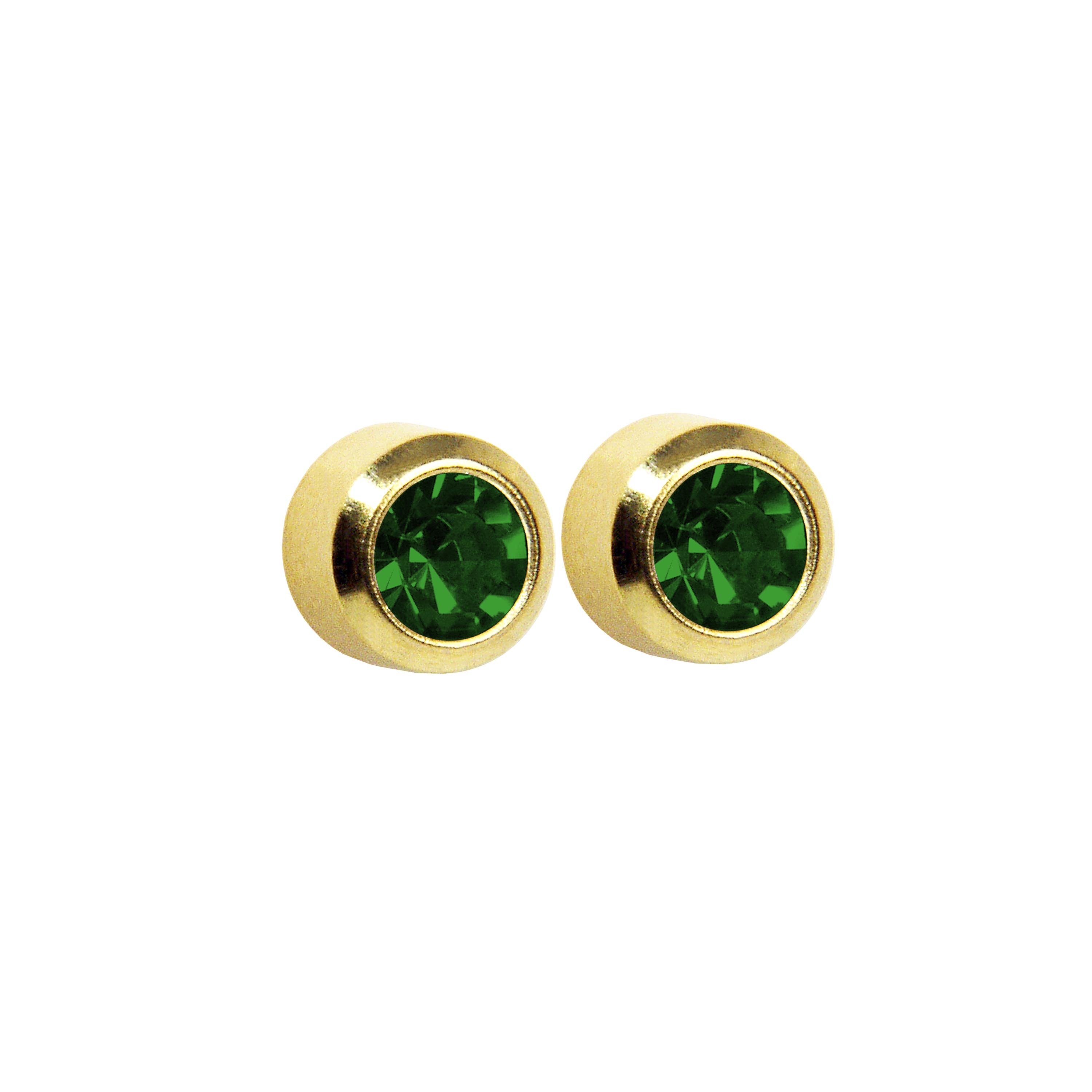 3MM - Bezel - Emerald - Green | 24K Gold Plated Piercing Ear Studs come Fashion Earrings | Studex Select