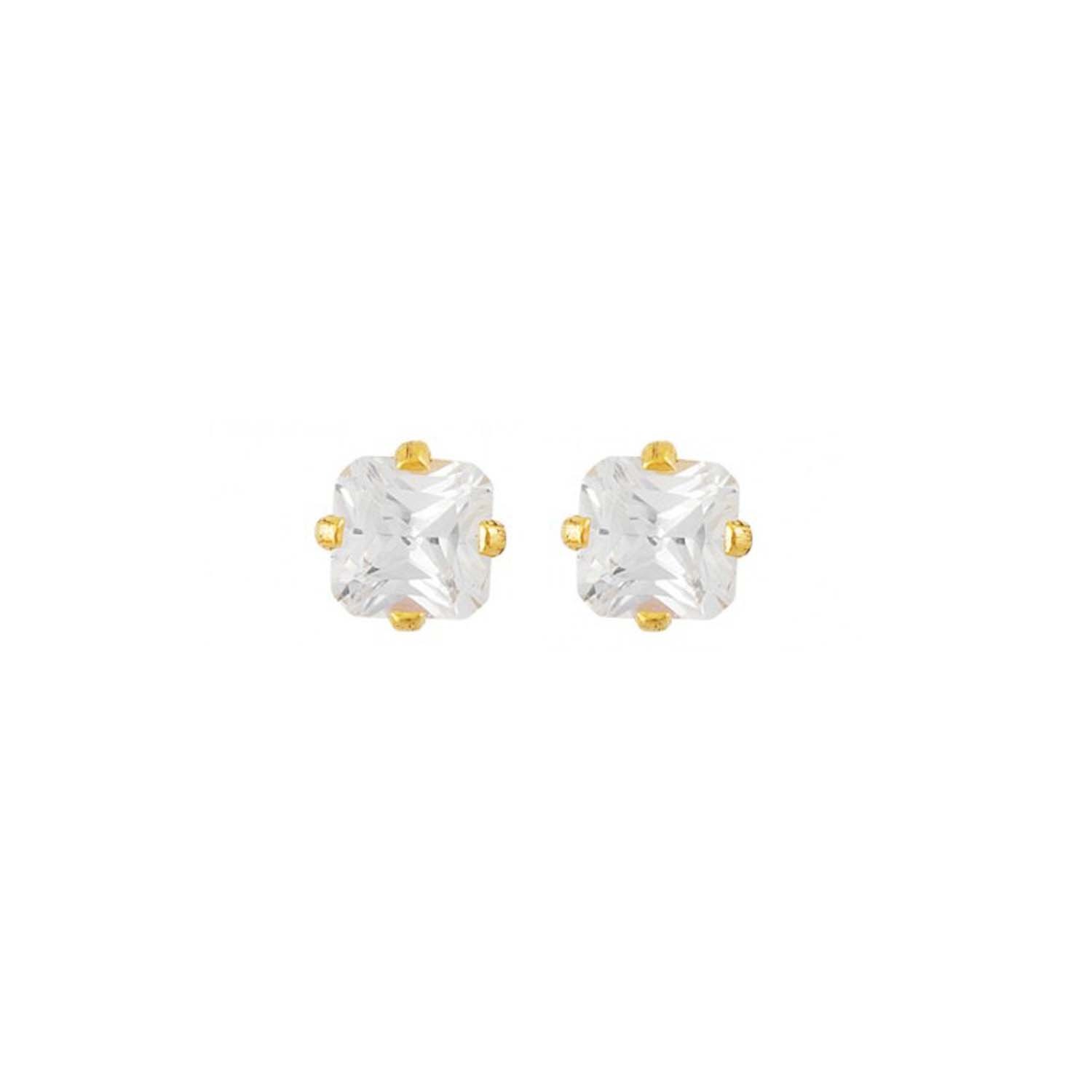4*4MM - Princess Cut Cubic Zirconia (Square) - Crystal Clear | 24K Gold Plated Simple Yet Stylish, Cute & Trending Fashion Earrings / Ear Studs for Girls & Women Online @ Pakistan | Studex Sensitive (for daily wear)