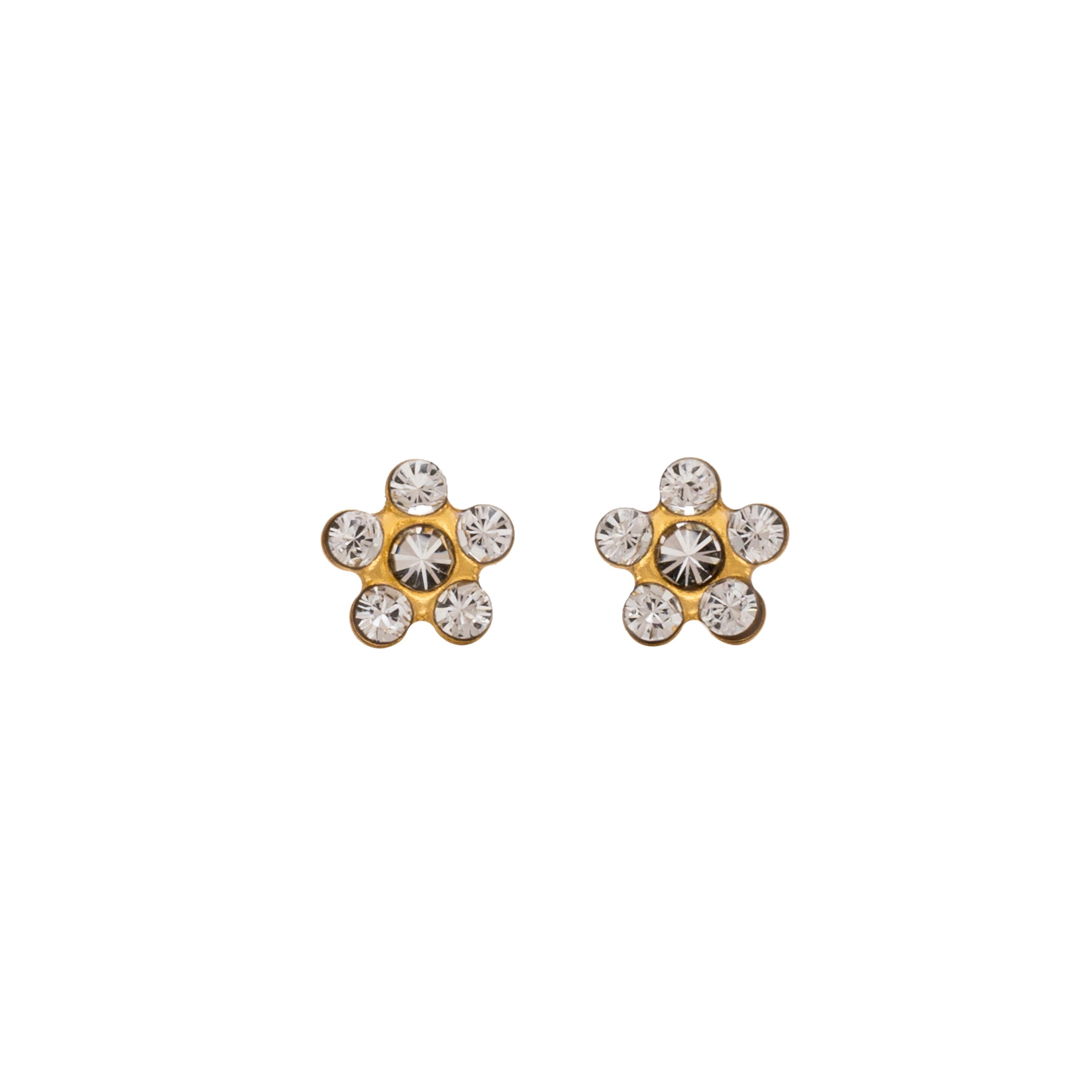Daisy (Flower) - April Crystal | 24K Gold Plated Simple Yet Stylish, Cute & Trending Fashion Earrings / Ear Studs for Girls & Women Online @ Pakistan | Studex Sensitive (for daily wear)