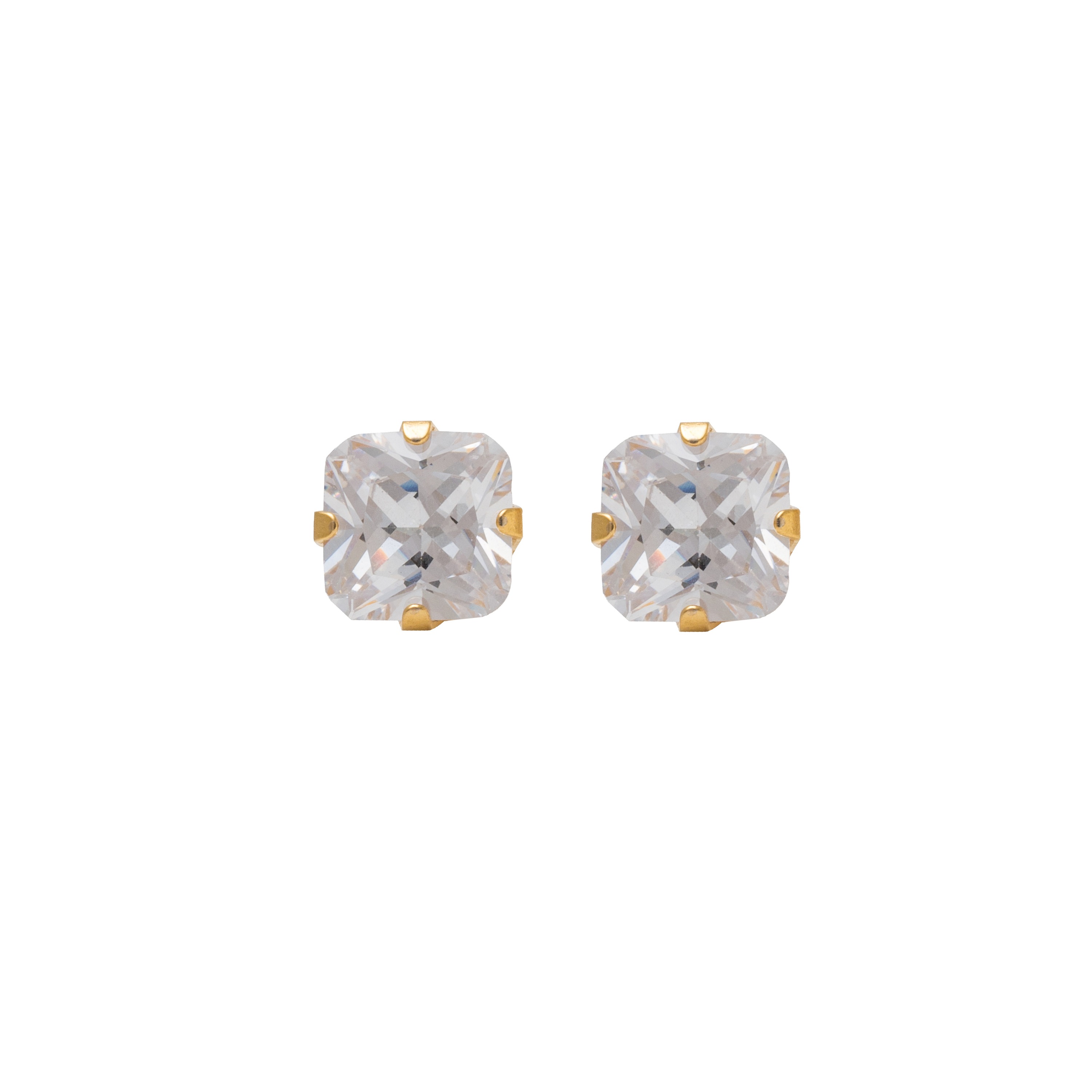 6*6MM - Cubic Zirconia (Square) - Crystal Clear | 24K Gold Plated Simple Yet Stylish, Cute & Trending Fashion Earrings / Ear Studs for Girls & Women Online @ Pakistan | Studex Sensitive (for daily wear)