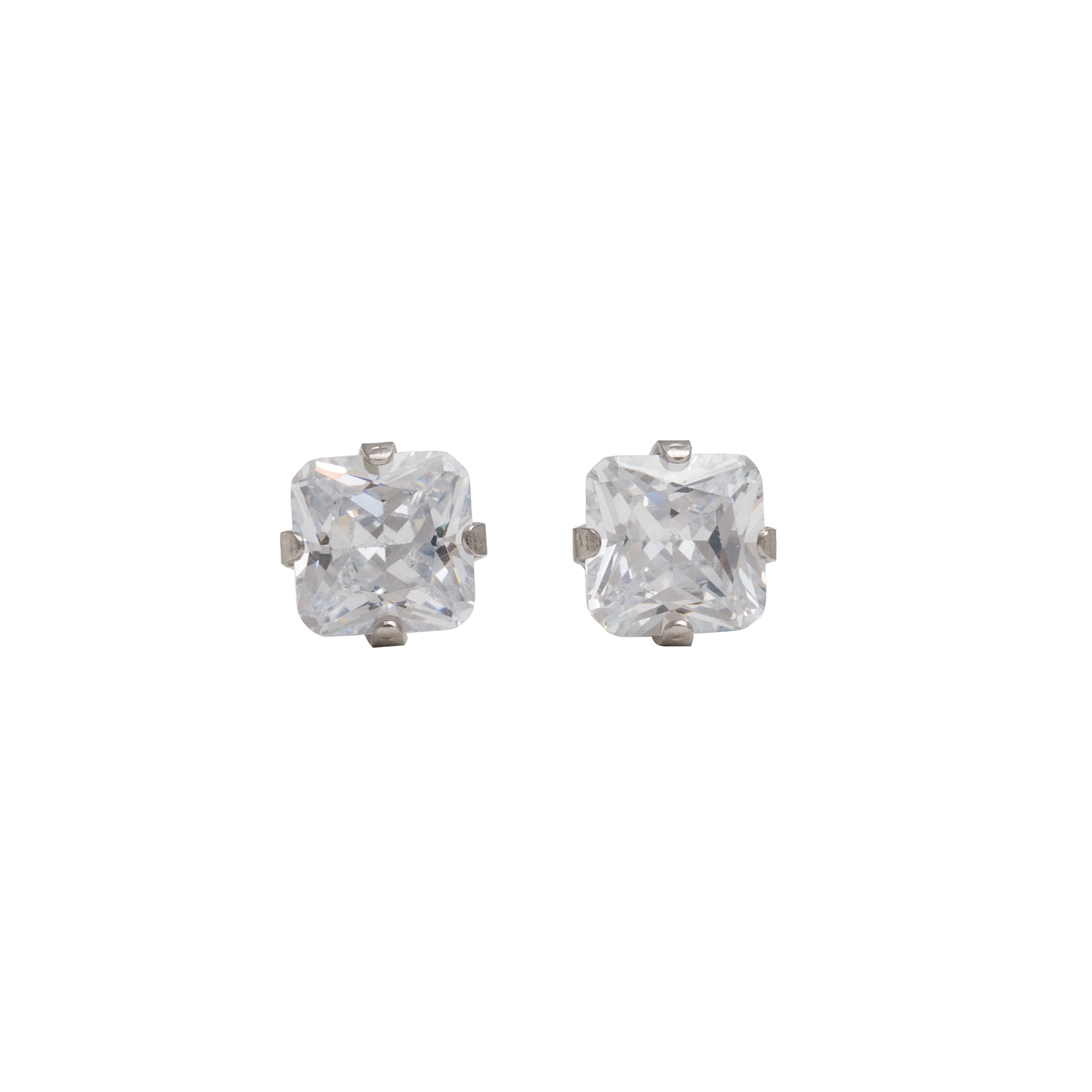 6*6MM - Cubic Zirconia (Square) - Crystal Clear | Stainless Steel Simple Yet Stylish, Cute & Trending Fashion Earrings / Ear Studs for Girls & Women Online @ Pakistan | Studex Sensitive (for daily wear)