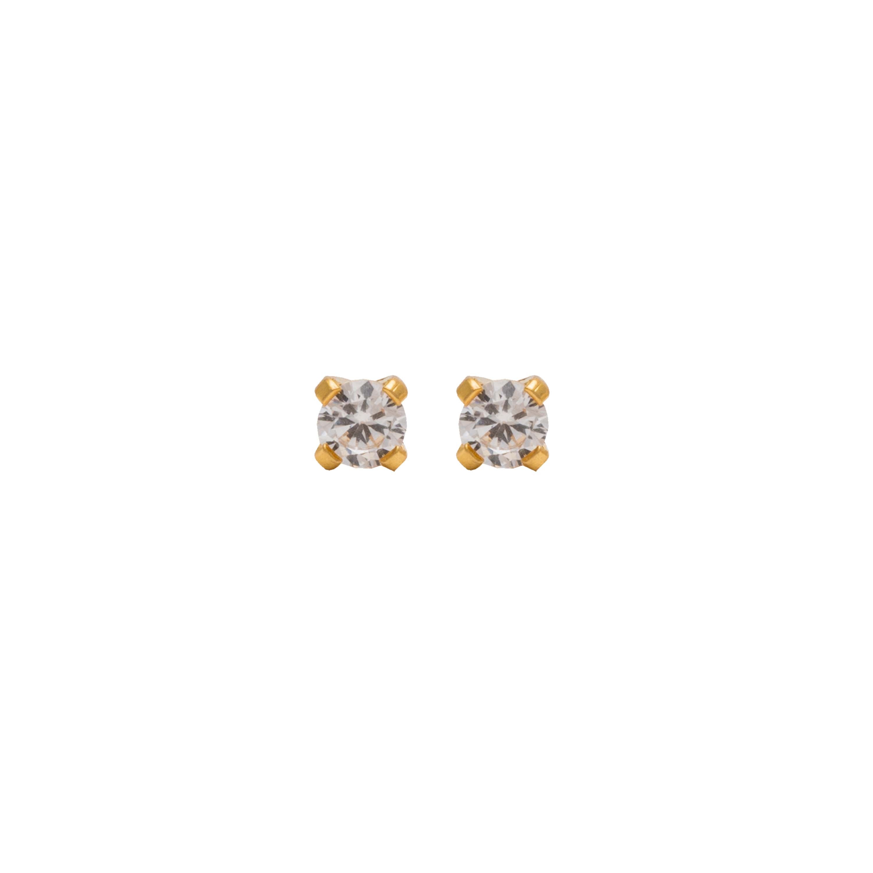 3MM - Cubic Zirconia (Round) - Crystal Clear | 24K Gold Plated Simple Yet Stylish, Cute & Trending Fashion Earrings / Ear Studs for Girls & Women Online @ Pakistan | Studex Sensitive (for daily wear)