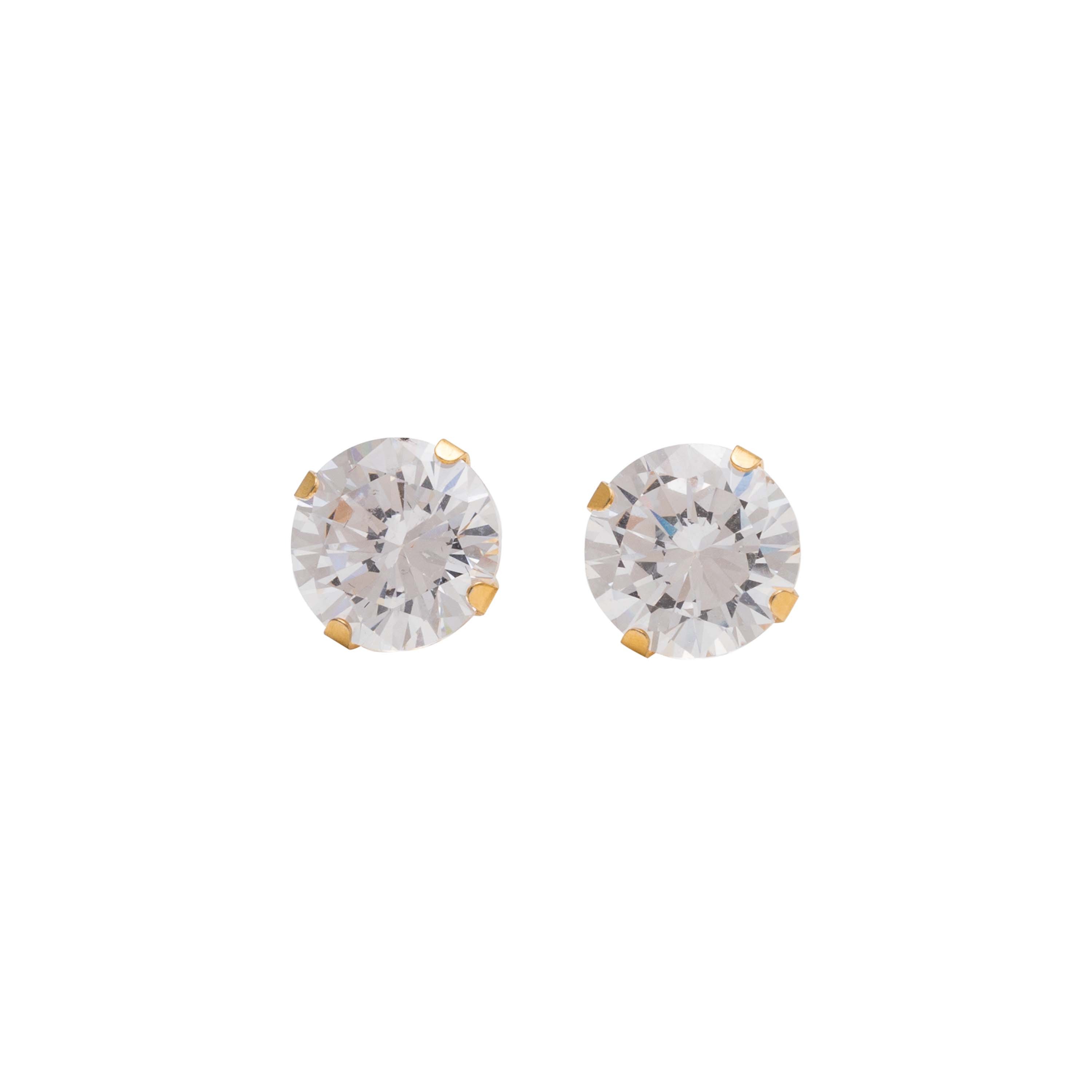 8MM - Cubic Zirconia (Round) - Crystal Clear | 24K Gold Plated Simple Yet Stylish, Cute & Trending Fashion Earrings / Ear Studs for Girls & Women Online @ Pakistan | Studex Sensitive (for daily wear)