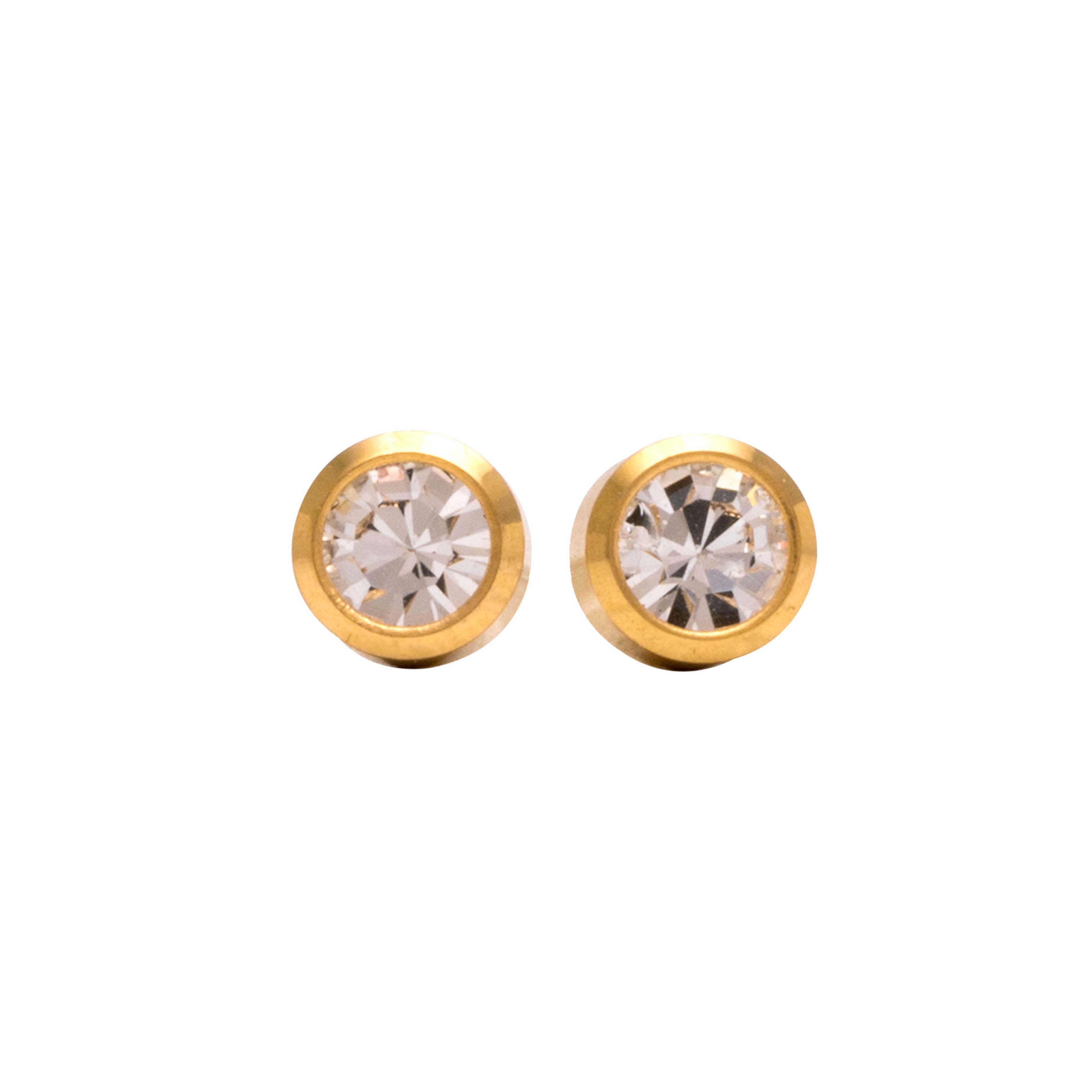 3MM - Bezel - Cubic Zirconia - Crystal Clear | 24K Pure Gold-Plated Piercing Earrings with Ear Piercing Cartridge | Studex System75