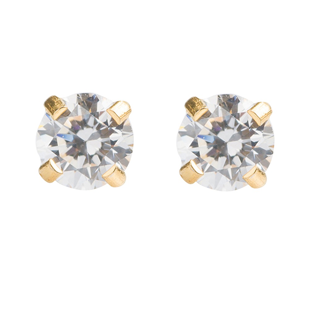 4MM - Cubic Zirconia - Crystal Clear (Round) | 24K Gold Plated Piercing Earrings with Ear Piercing Cartridge | Studex System75